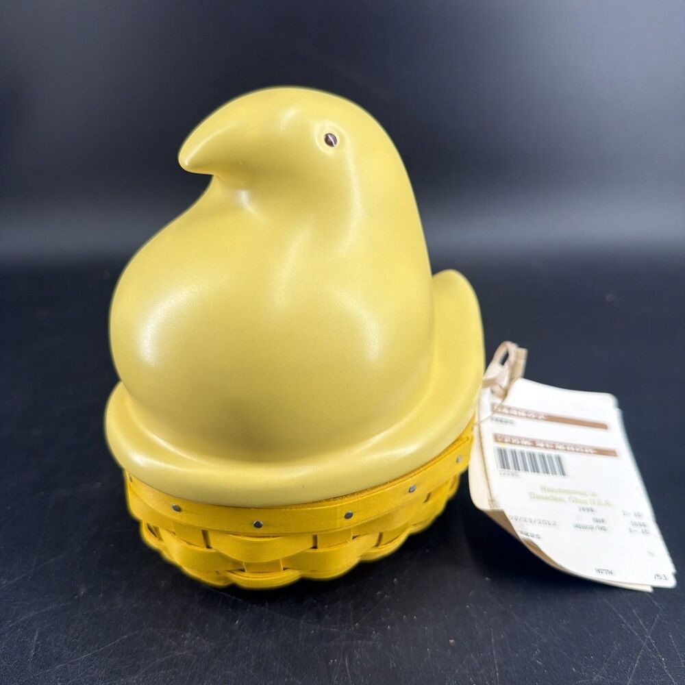 Longaberger Peeps Candy Dish Basket Yellow Ceramic Lid 2013 With Liner